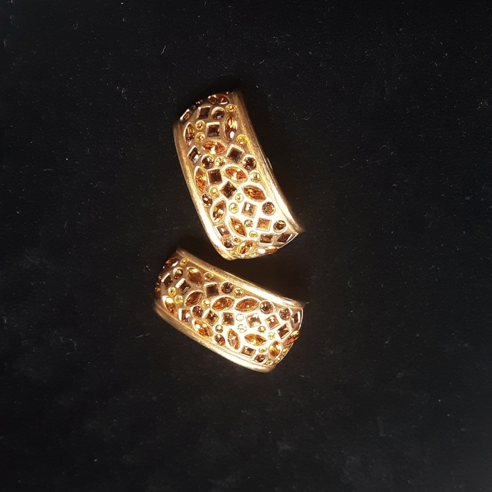 GOLD AUSTRALIAN BRONZE CRYSTAL CLIP ON EARRINGS